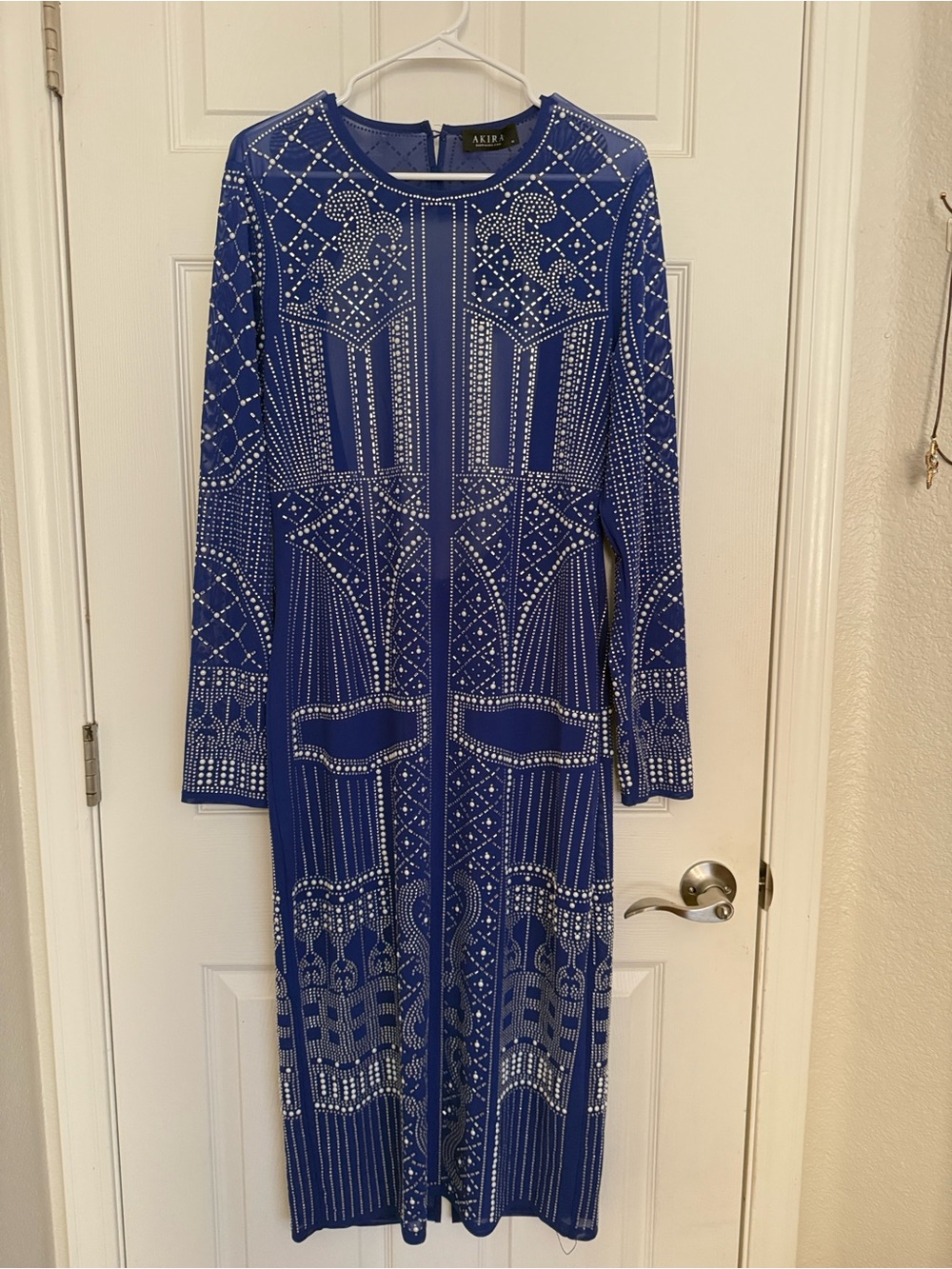 AKIRA Cobalt Blue Long Sleeve Embellished Midi Dress
